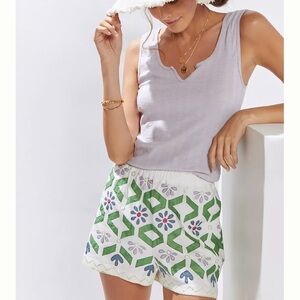 Anthropologie Daisy Embroidered Shorts